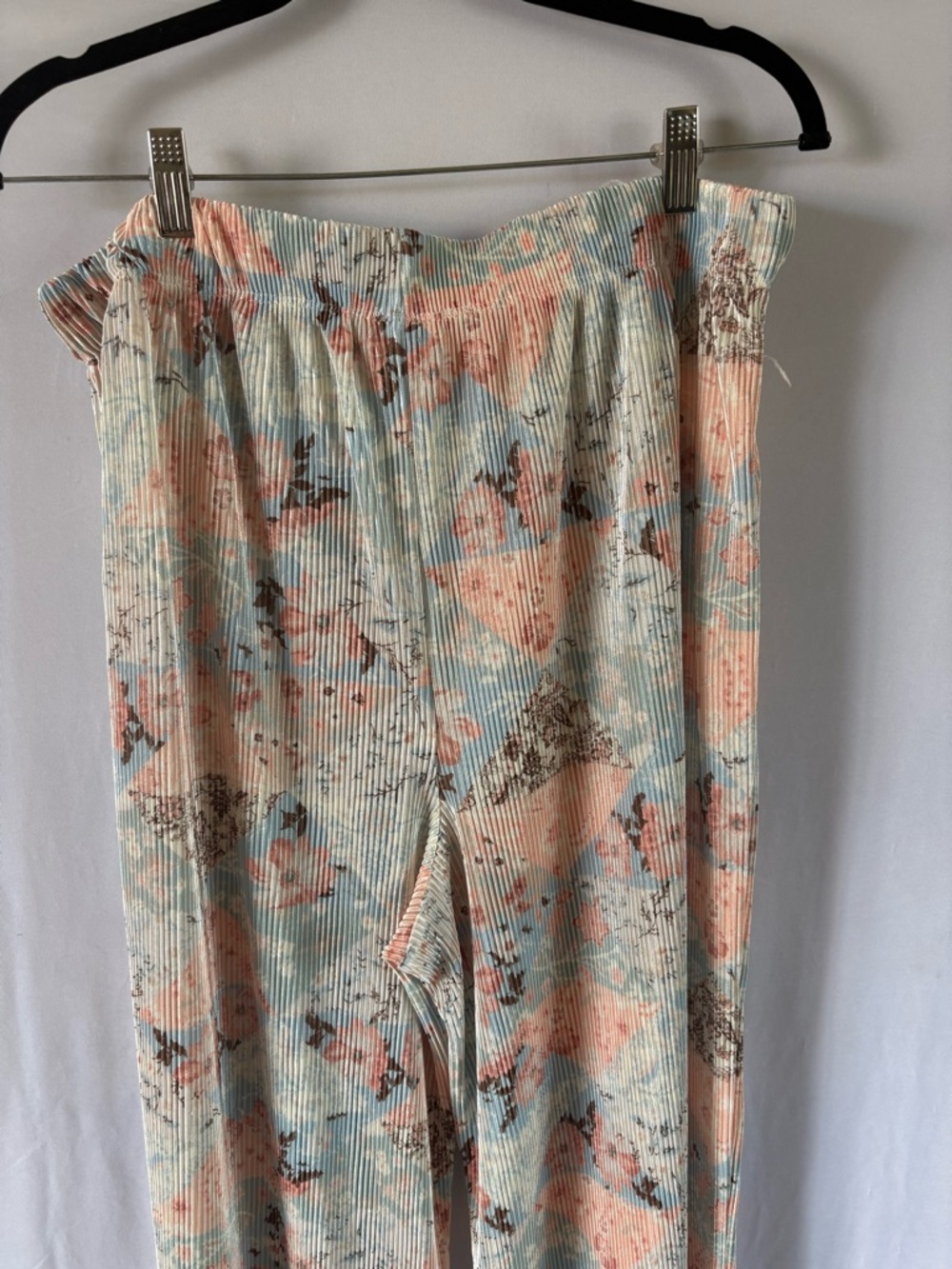 No Boundaries Pastel Floral Wide Leg Corduroy Pants in Peach, Blue & Brown